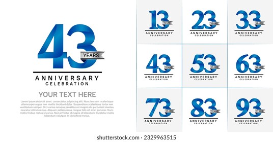 set of anniversary logo with blue number and silver ribbon can be use for celebration