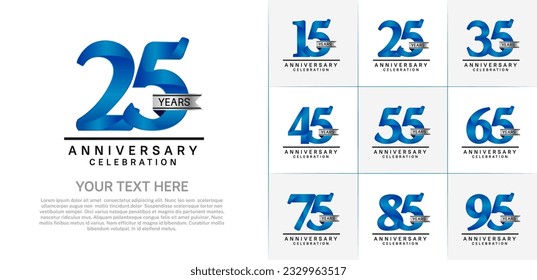 set of anniversary logo with blue number and silver ribbon can be use for celebration svg
