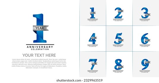 set of anniversary logo with blue number and silver ribbon can be use for celebration