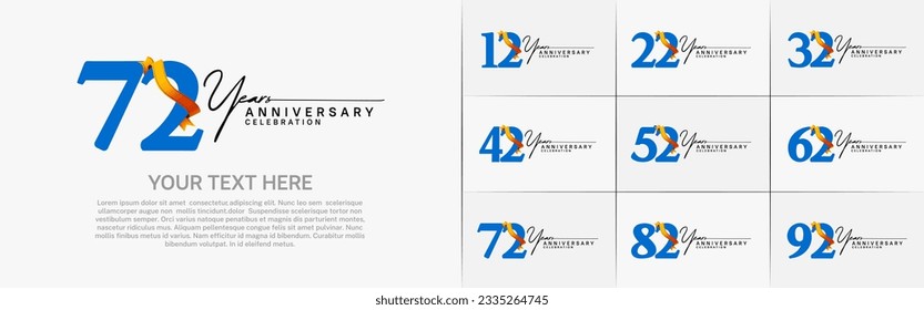 set of anniversary logo with blue number and orange ribbon can be use for celebration
