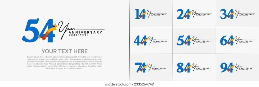 set of anniversary logo with blue number and orange ribbon can be use for celebration