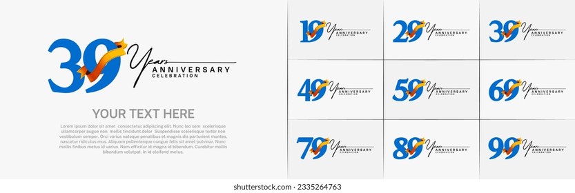 set of anniversary logo with blue number and orange ribbon can be use for celebration