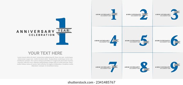 set of anniversary logo with blue number and silver ribbon can be use for celebration