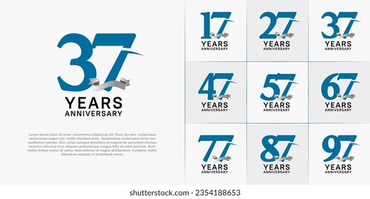 set of anniversary logo with blue number and silver ribbon can be use for celebration