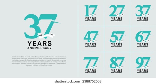 set of anniversary logo with blue number, swoosh and ribbon can be use for celebration