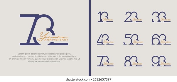 set of anniversary logo blue and orange color on white background for celebration moment