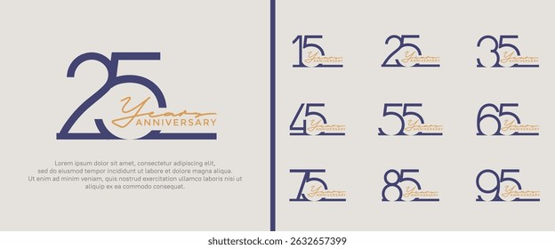 set of anniversary logo blue and orange color on white background for celebration moment
