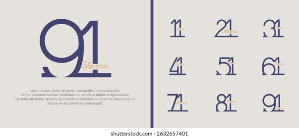 set of anniversary logo blue and orange color on white background for celebration moment