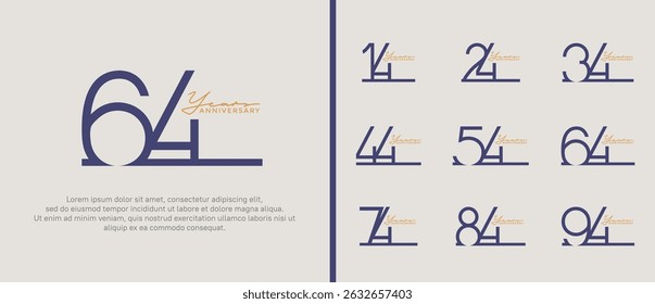 Set Jubiläums-Logo in blauer und orangefarbener Farbe auf weißem Hintergrund für Feierlichkeiten