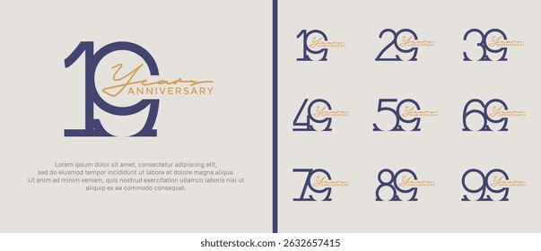 set of anniversary logo blue and orange color on white background for celebration moment