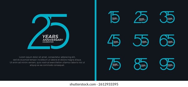 set of anniversary logo blue and white color on black background for celebration moment