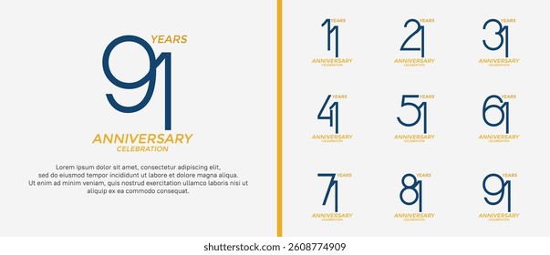 set of anniversary logo blue and yellow color on white background for celebration moment