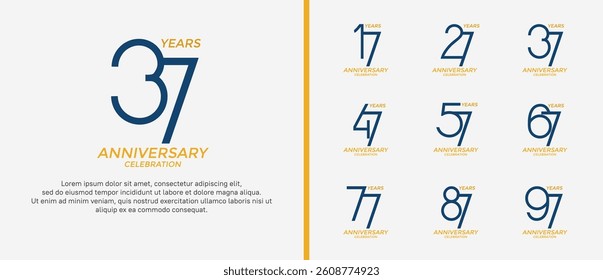 set of anniversary logo blue and yellow color on white background for celebration moment