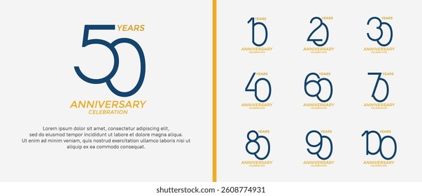 set of anniversary logo blue and yellow color on white background for celebration moment