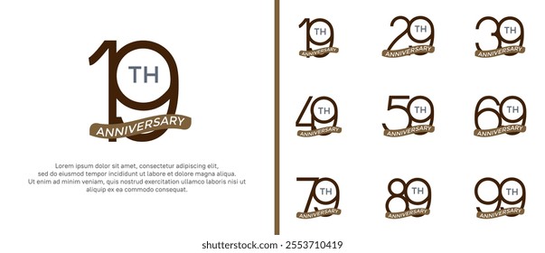 set of anniversary logo brown color and ribbon on white background for celebration moment