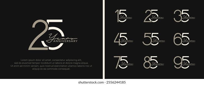 set of anniversary logo brown color on black background for celebration moment