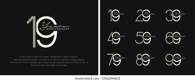 set of anniversary logo brown color on black background for celebration moment