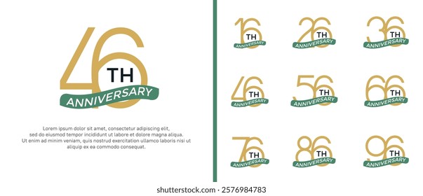 set of anniversary logo brown color and green ribbon on white background for celebration moment