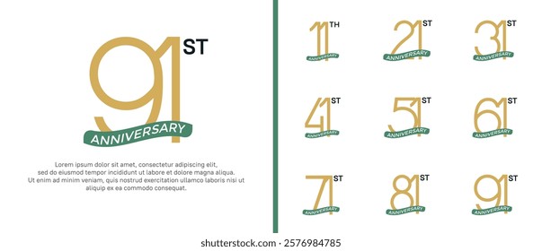 set of anniversary logo brown color and green ribbon on white background for celebration moment