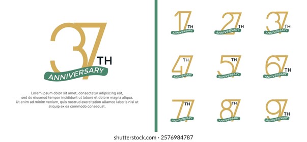 set of anniversary logo brown color and green ribbon on white background for celebration moment