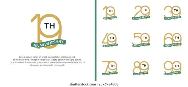 set of anniversary logo brown color and green ribbon on white background for celebration moment