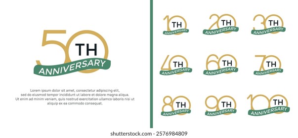 set of anniversary logo brown color and green ribbon on white background for celebration moment