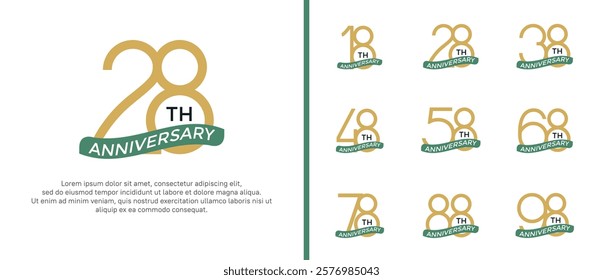 set of anniversary logo brown color and green ribbon on white background for celebration moment