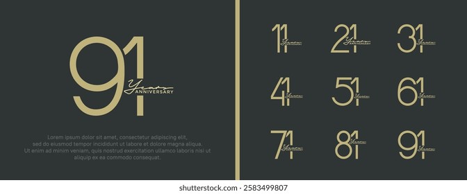 set of anniversary logo brown color on black background for celebration moment