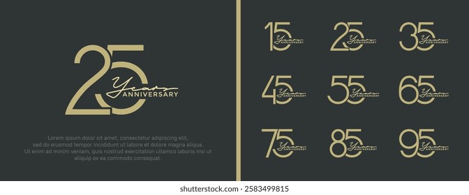 set of anniversary logo brown color on black background for celebration moment