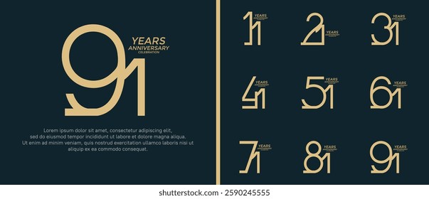 set of anniversary logo brown color on black background for celebration moment