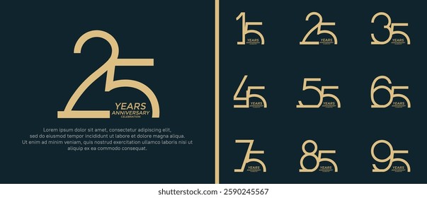 set of anniversary logo brown color on black background for celebration moment