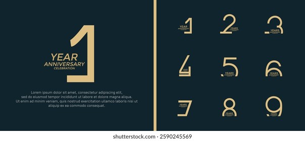 set of anniversary logo brown color on black background for celebration moment