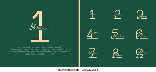 set of anniversary logo brown color on green background for celebration moment