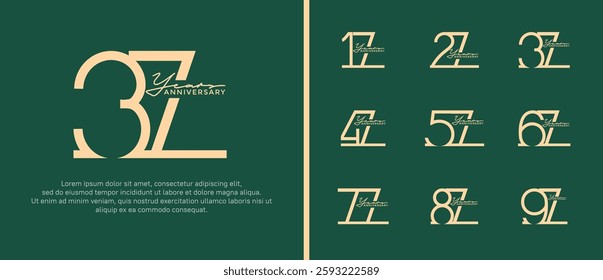 set of anniversary logo brown color on green background for celebration moment