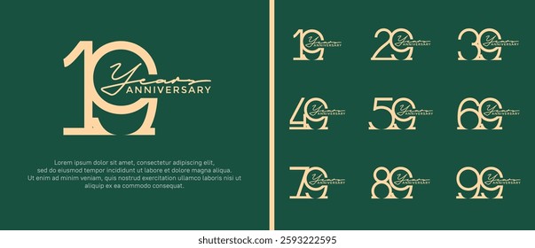 set of anniversary logo brown color on green background for celebration moment