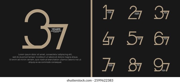 set of anniversary logo brown color on black background for celebration moment