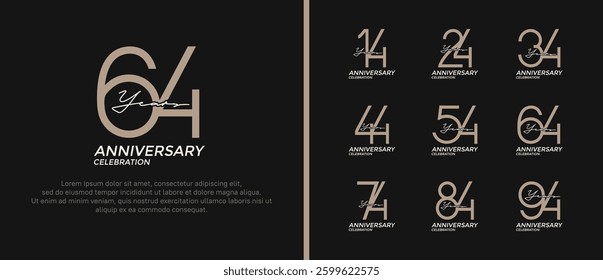 set of anniversary logo brown color on black background for celebration moment