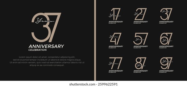 set of anniversary logo brown color on black background for celebration moment