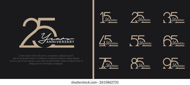 set of anniversary logo brown color on black background for celebration moment