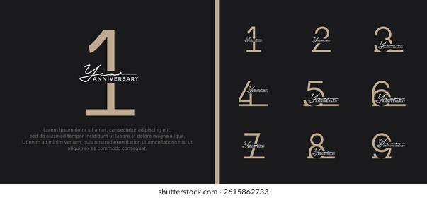 set of anniversary logo brown color on black background for celebration moment