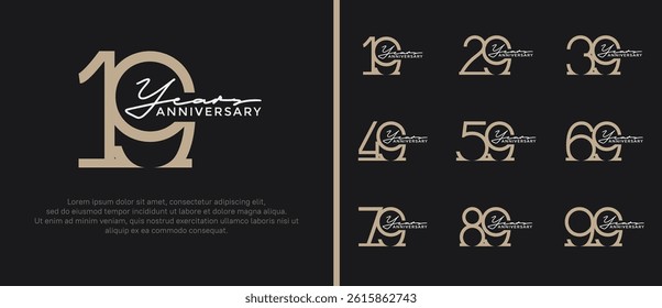 set of anniversary logo brown color on black background for celebration moment