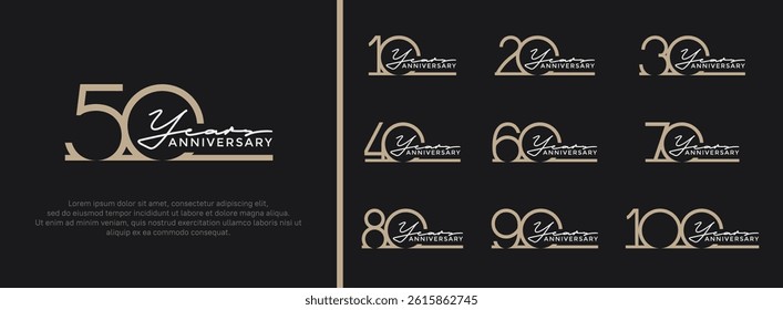 set of anniversary logo brown color on black background for celebration moment