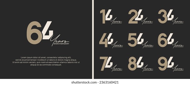 set of anniversary logo brown and gray color on black background for celebration moment