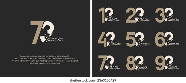 set of anniversary logo brown and gray color on black background for celebration moment