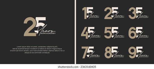 set of anniversary logo brown and gray color on black background for celebration moment