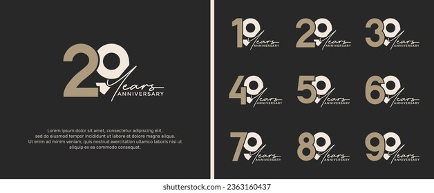 conjunto de logo de aniversario color marrón y gris sobre fondo negro para momento de celebración