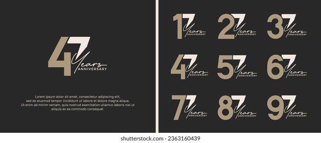 set of anniversary logo brown and gray color on black background for celebration moment