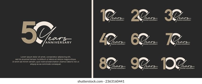 set of anniversary logo brown and gray color on black background for celebration moment