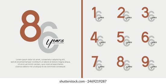 set of anniversary logo brown and gray color number on white background for celebration