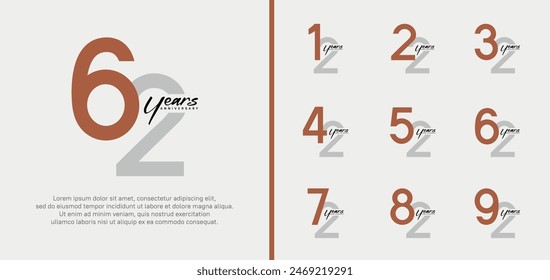 conjunto de logotipo de aniversario marrón y gris número de color en el fondo blanco para la celebración